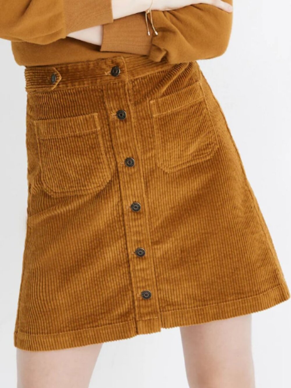 Madewell Corduroy A-Line Mini Skirt: Patch Pocket Edition - Antique Gold